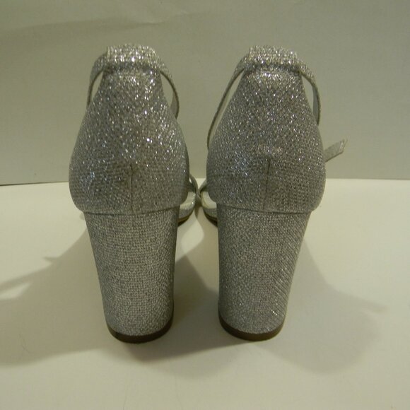 Sparkly Silver High Heel Strappy Sandal Women 8 Chunky Heel HOCO Bridesmaid - Picture 4 of 6